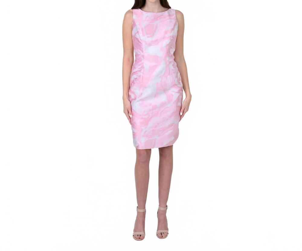 NEW CENIA boat neck sleeveless sheath in pink, silver